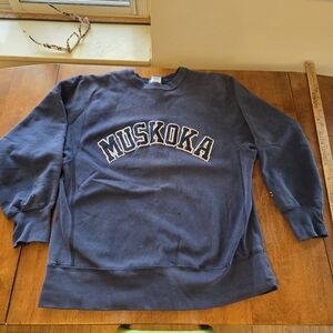 Vintage 80s/90s Champion Reverse Weave Sweatshirt Muskoka Canada Collegiate Navy